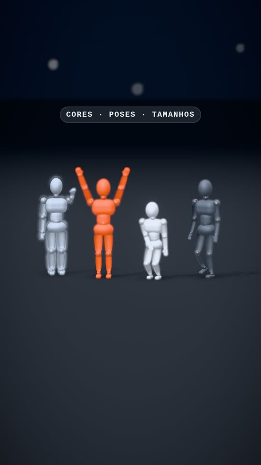 Quatro bonecos em poses e cores diferentes